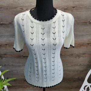 Pink Clover Short Sleeve Eyelet Sweater NWOT